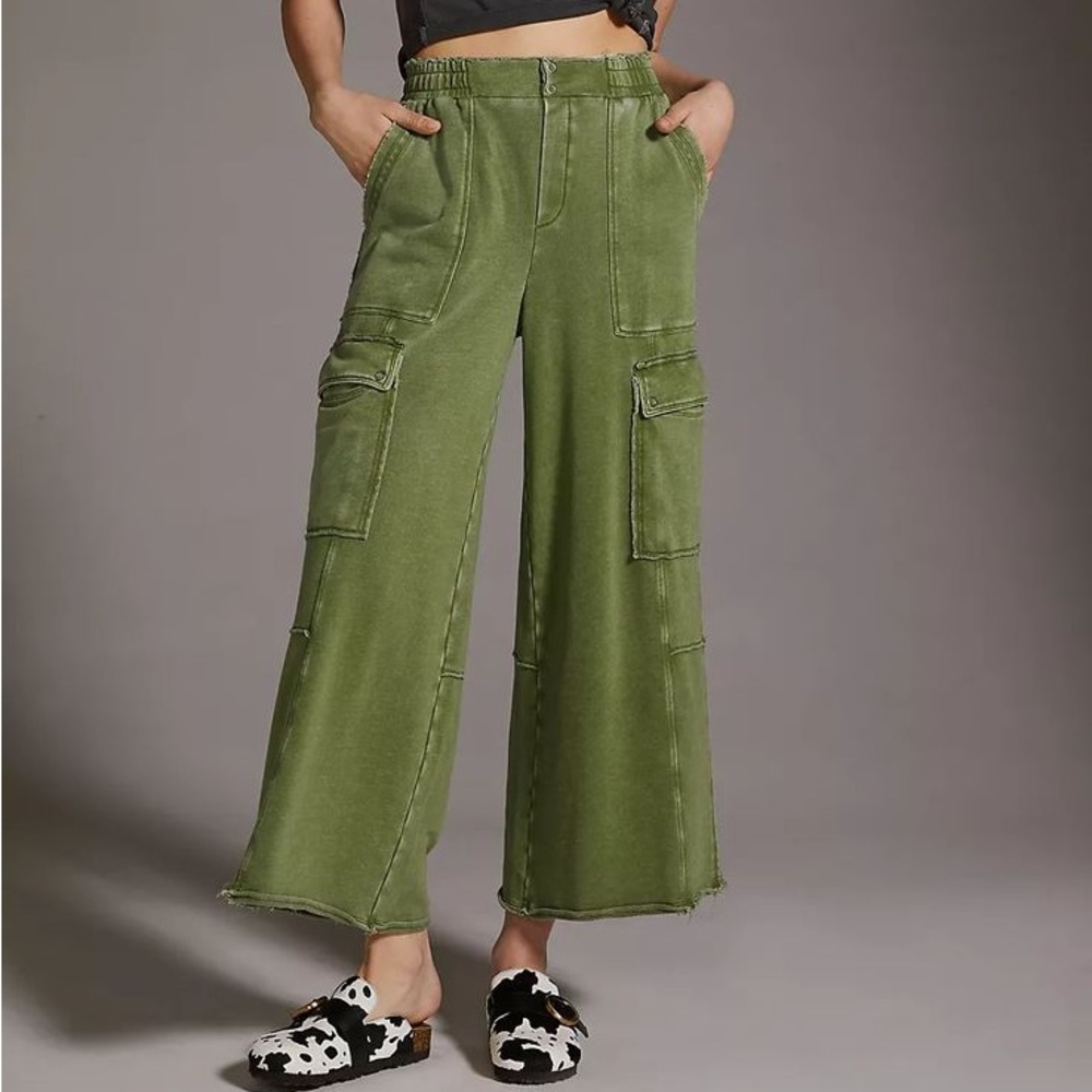 Daily Practice by Anthropologie Green Utility Wide-Leg Sweat Pants